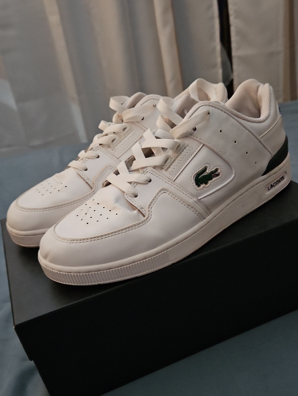 Lacoste White Sneakers with Green Croc Accent Court Cage